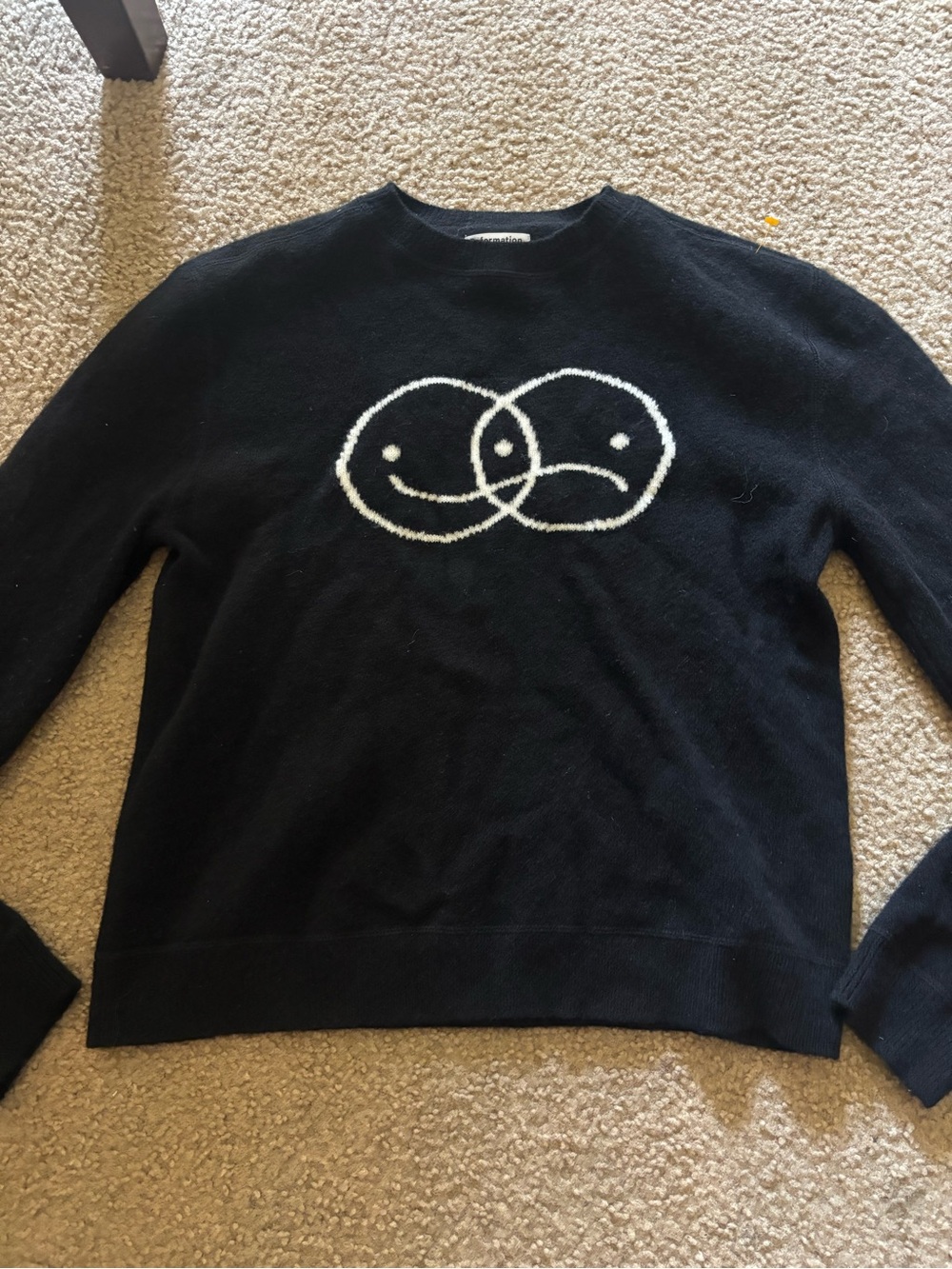 Reformation Mixed Emotions Smiley Wool Sweater Black White Small
